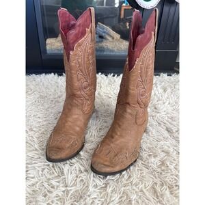 Coconuts Western Cowboy Boots Tan Red‎ Stitching Women's Size 8.5 M